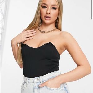 Missguided scuba bodysuit with corset detail black NEW